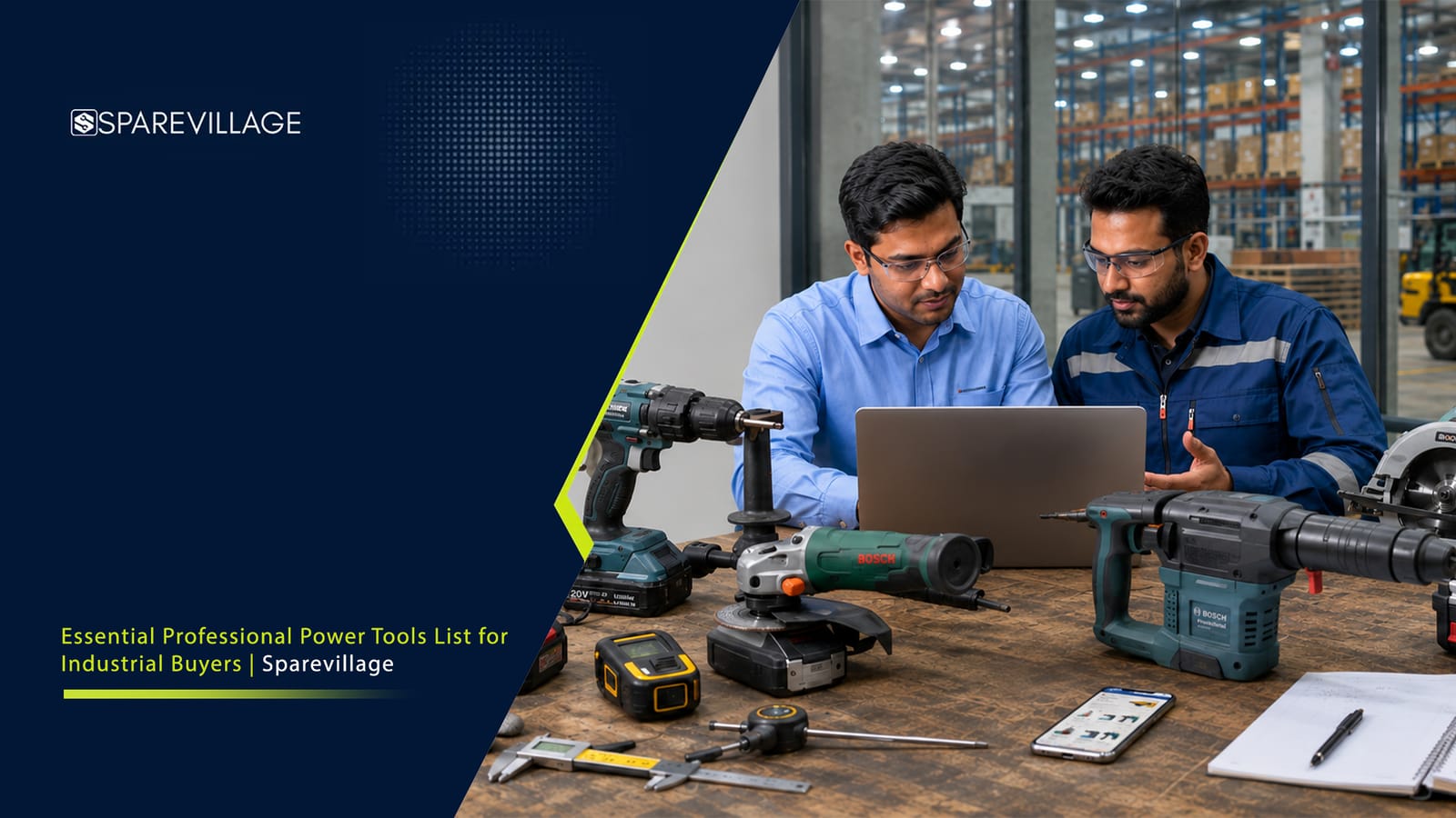 Professional Power Tools List for Industrial Buyers Professional power tools list featuring drill machine, angle grinder, circular saw, rotary hammer, impact wrench, and other essential industrial power tools.