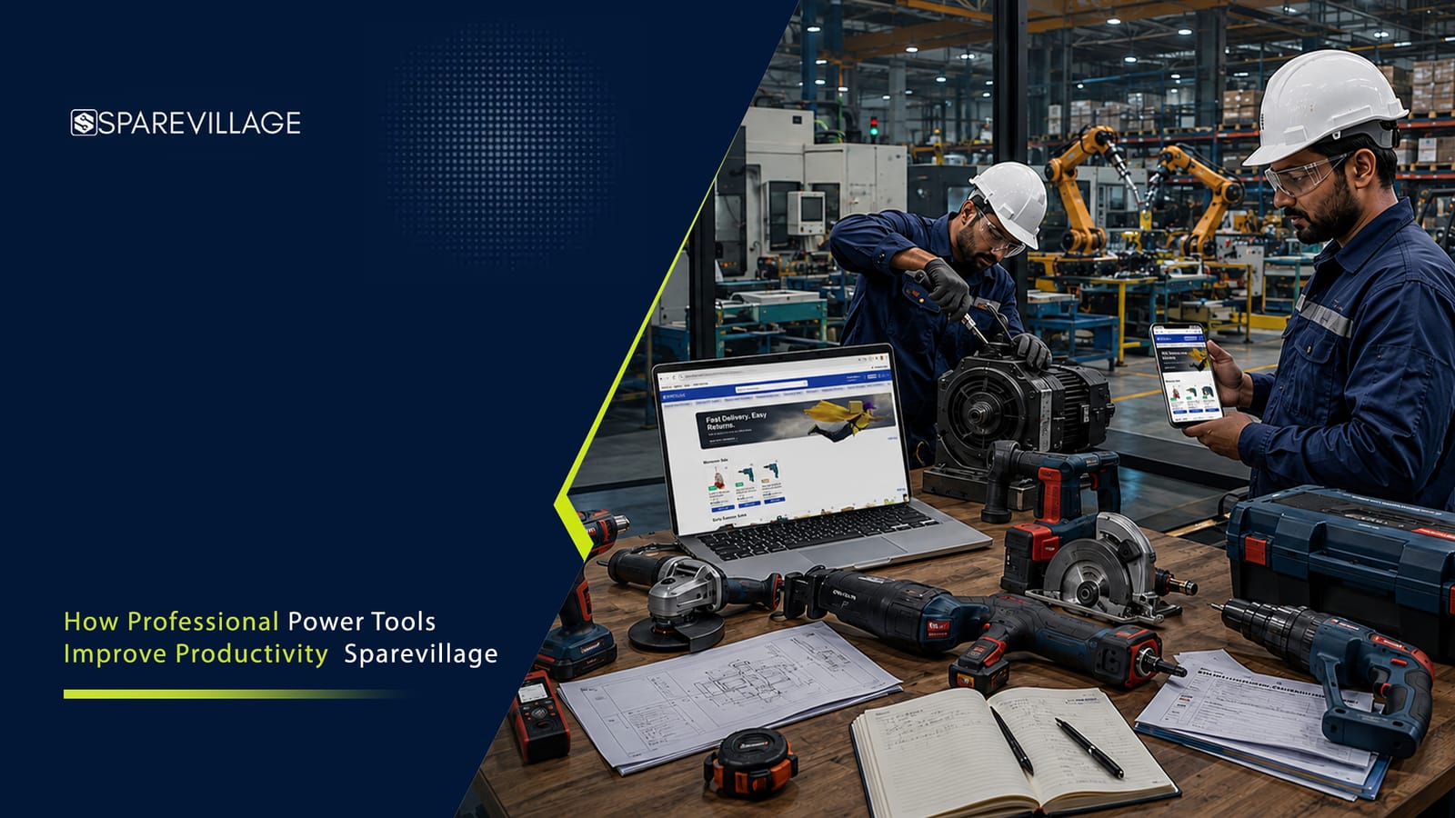 Professional Power Tools for Industrial Productivity | Sparevillage Professional power tools improving productivity in an industrial workshop