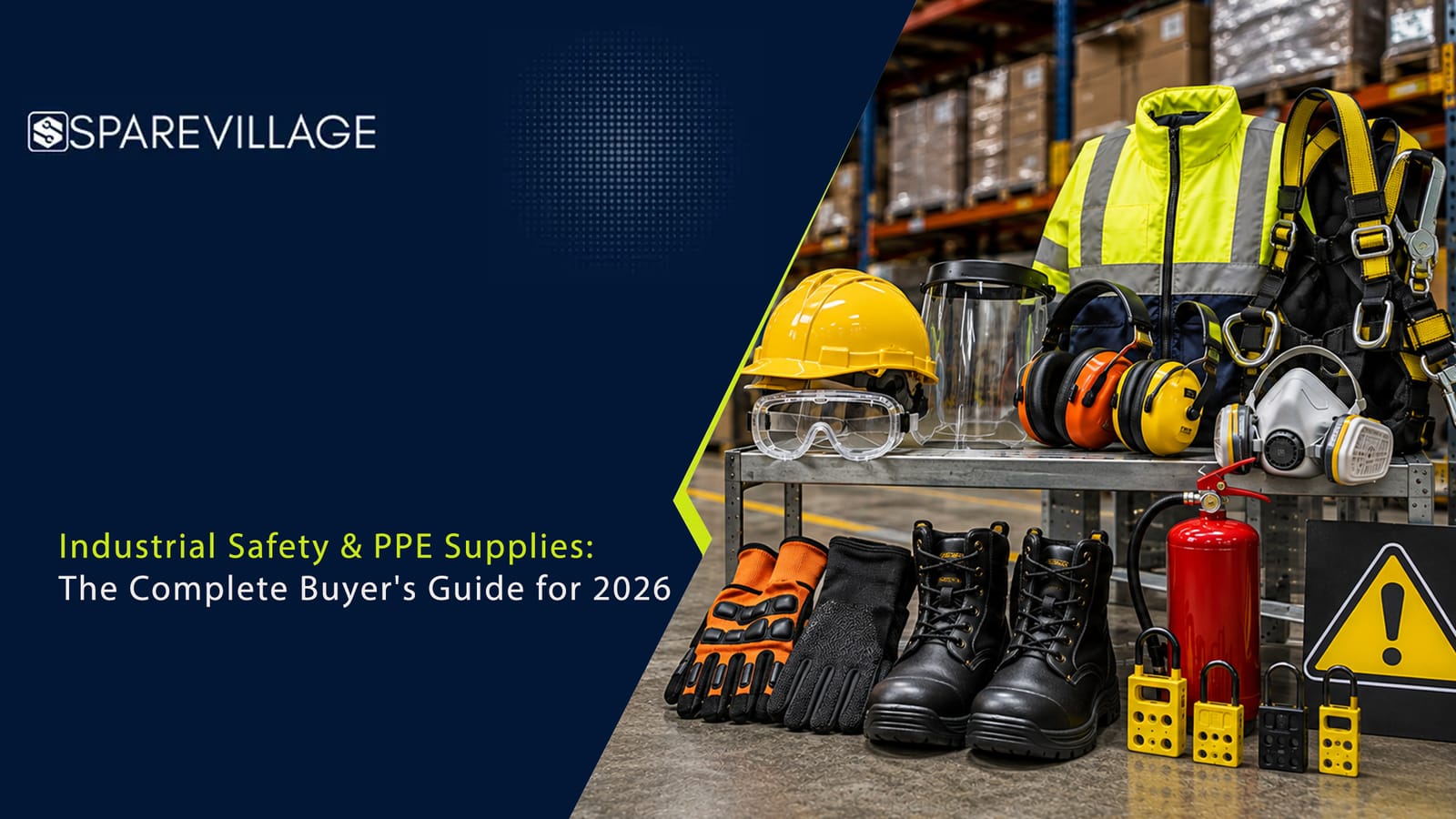 Industrial Safety and PPE Supplies Buyer's Guide 2026 Industrial safety and PPE supplies including helmet, gloves, goggles, and safety shoes for workplace protection
