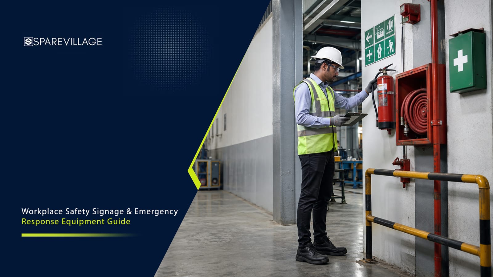 Workplace Safety Signage & Emergency Response Equipment Guide Workplace safety signage and emergency response equipment in an industrial workplace