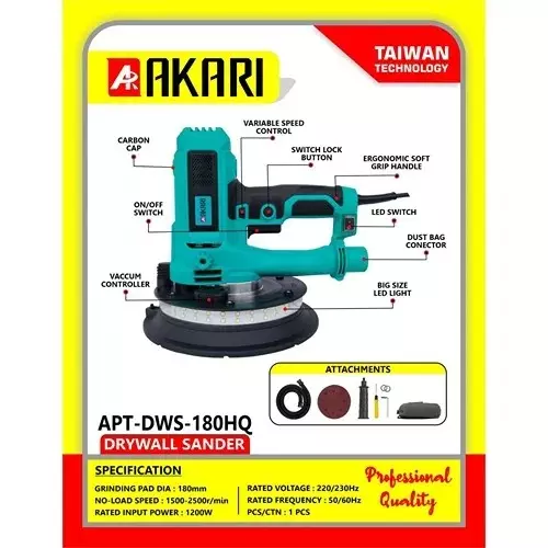 Akari APT-DWS-180-HQ Heavy-Duty Drywall Sander 2