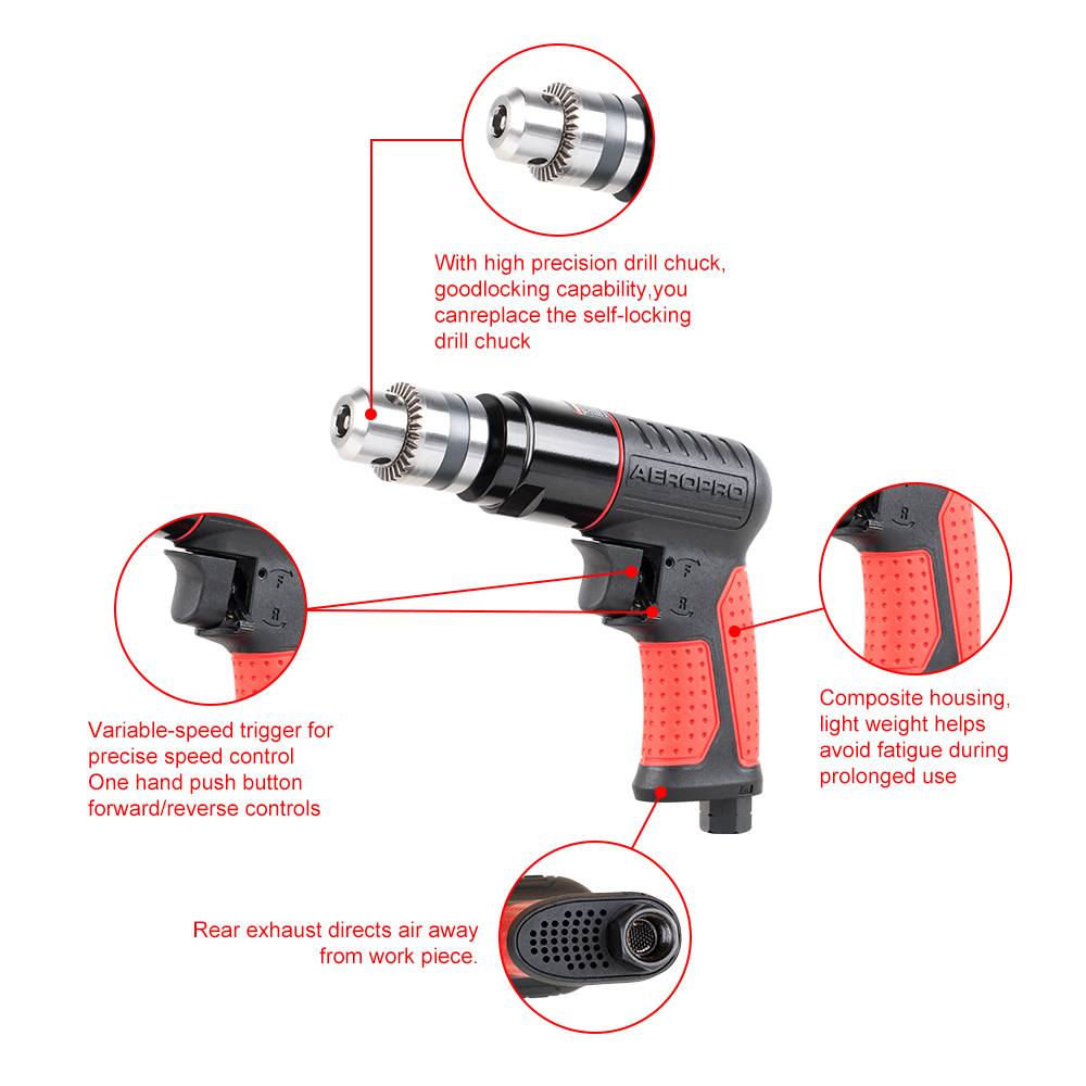 Aeropro Reversible Air Drill RP-17101 3/8 (9.5mm) (1800 RPM) 5