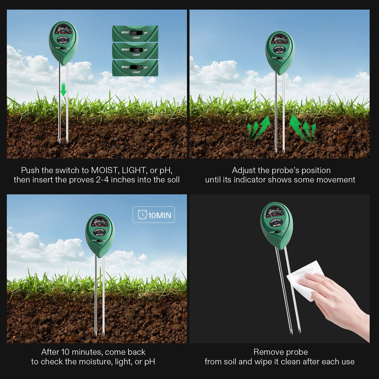 VIVOSUN 3-in-1 Soil Moisture pH Light Tester for Home, Garden, Lawn, Farm, Indoor & Outdoor Use (ST-003) 2