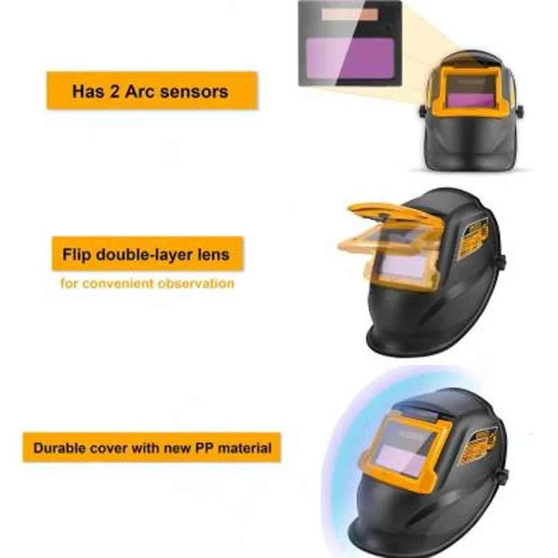 Ingco 90x35mm Polypropylene Orange & Black Auto-Darkening Welding Helmet (AHM009) 2