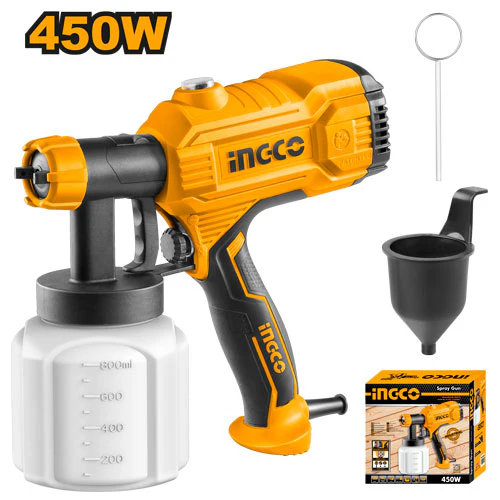 Ingco Spray Gun - 450W, 220-240V, 0.1-0.2Bar Spraying Pressure, 380ml/min Max Flow (SPG3508 ) 2