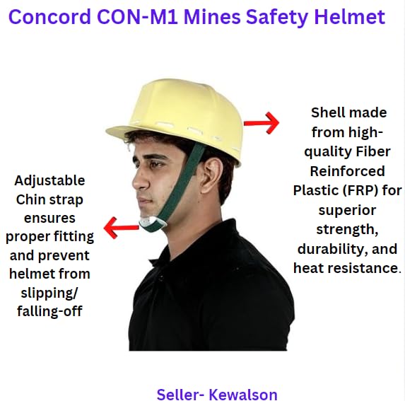 Concord CON-M1 Mines Safety Helmet - Yellow, FRP Construction, Adjustable Headband 2