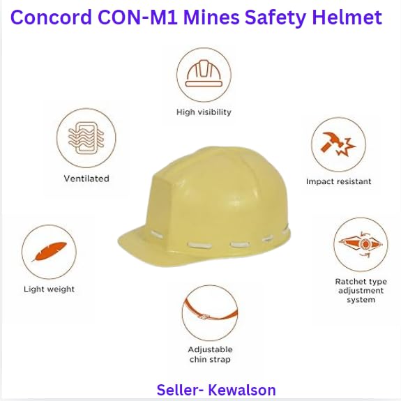 Concord CON-M1 Mines Safety Helmet - Yellow, FRP Construction, Adjustable Headband 3