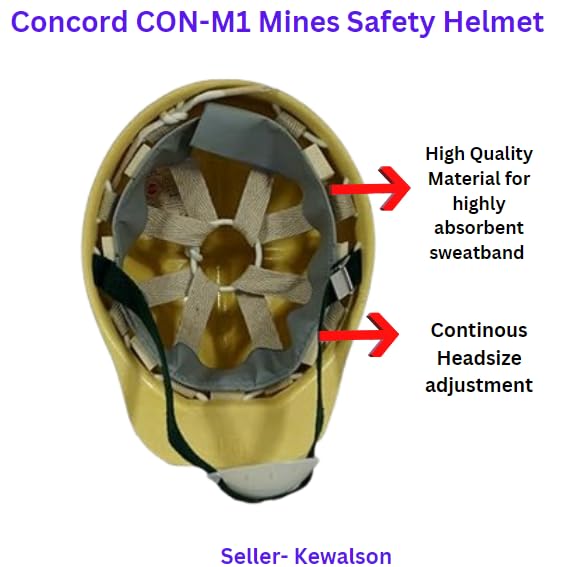 Concord CON-M1 Mines Safety Helmet - Yellow, FRP Construction, Adjustable Headband 4