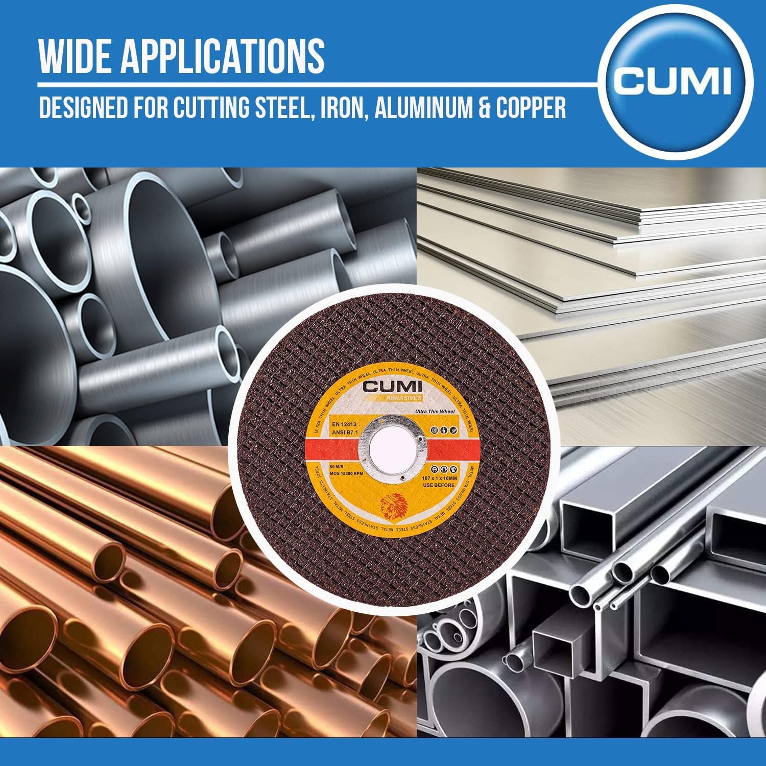 H9 CUMI Tezz INOX Ultra-Thin Cutting Wheel 107mm x 10mm x 16mm | High-Speed 15200 RPM (Pack of 100)(H9 CUMI Tezz INOX Ultra-Thin Cutting Wheel 107mm x 1mm x 16mm | High-Speed 15200 RPM ) 5