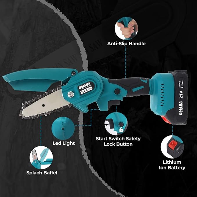 Omada Cordless 4 inch Mini Chainsaw with 21V 2.0AH 2 Rechargeable Batteries, Ideal for Tree Trimming(OmadaOMD-00039 Cordless Mini Chainsaw) 3
