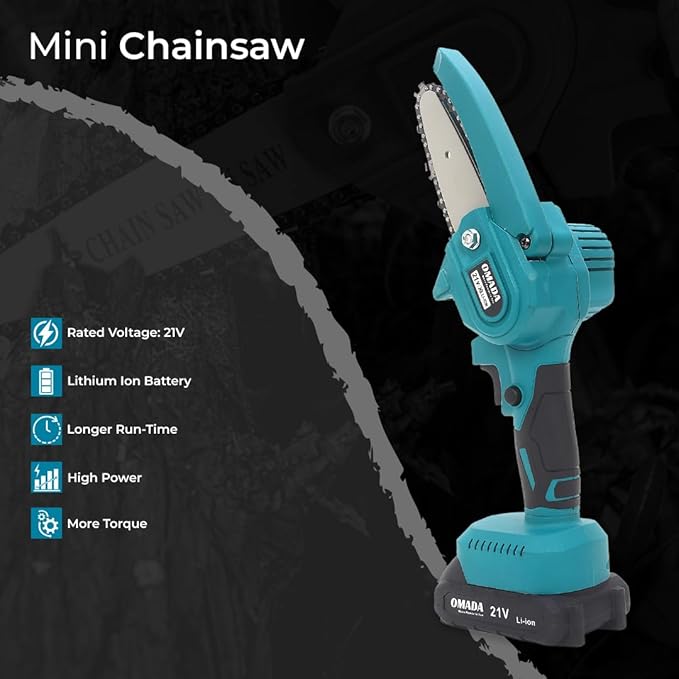 Omada Cordless 4 inch Mini Chainsaw with 21V 2.0AH 2 Rechargeable Batteries, Ideal for Tree Trimming(OmadaOMD-00039 Cordless Mini Chainsaw) 4