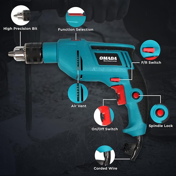 Omada 710W, 4800 RPM, Chuck 13mm Electric Drill, Used for drilling into masonry, steel and wood (Omada OMD-J8130 13mm Electric Drill) 3