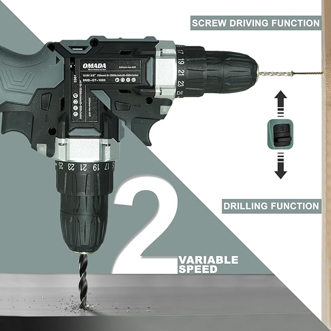 Omada Cordless Impact Drill Kit 16.8V, 1550 RPM, 10mm Chuck, For Home & Wall Drilling(Omada OMD-GT-1003-16.8V Cordless Impact Drill) 5