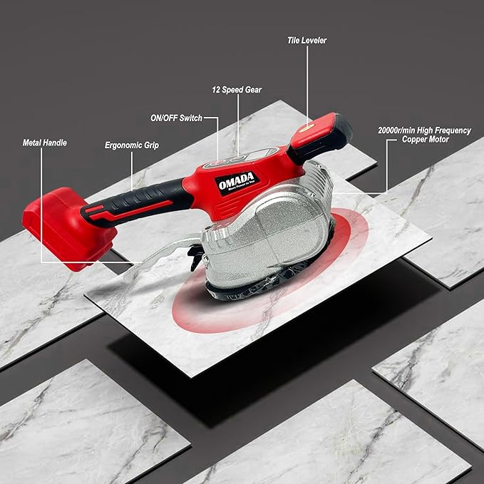 Omada 16V Cordless Tile Vibrator | 5-Speed Adjustable Tile Leveling Machine with Strong Suction Cup (OMADA Cordless 16V Tile Vibrator) 4