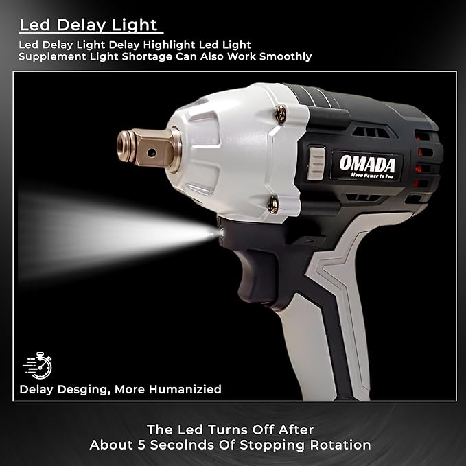 Omada Cordless 18.5V Impact Fixed Square Wrench with 2 Batteries & 1 Charger, Brushless Motor(Omada OMD-GT-1004 18.5V Impact Wrench) 4