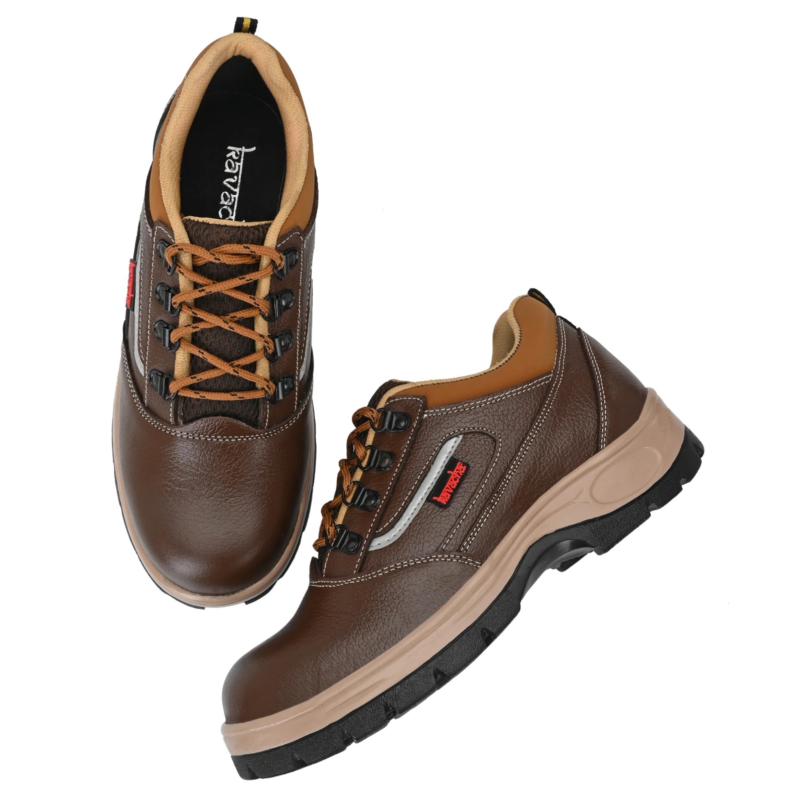 Kavacha Pure Leather Steel Toe Safety Shoe, (Brown) (S122)( SIZE 6) 3