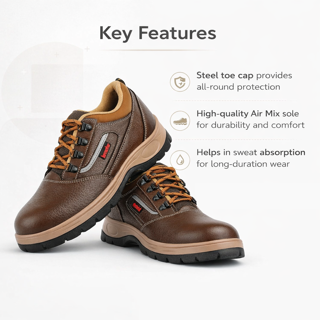 Kavacha Pure Leather Steel Toe Safety Shoe, (Brown) (S122)( SIZE 6) 4