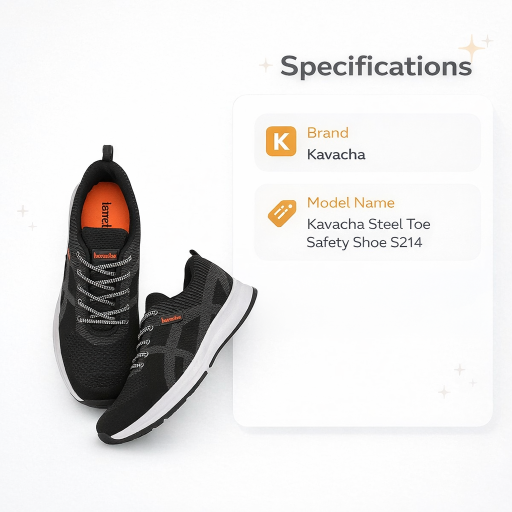 Kavacha Steel Toe Safety Shoe S214 (S214) with Knitted Upper and Foam Comfort & Phylon TPR Sole(Size-10) 2