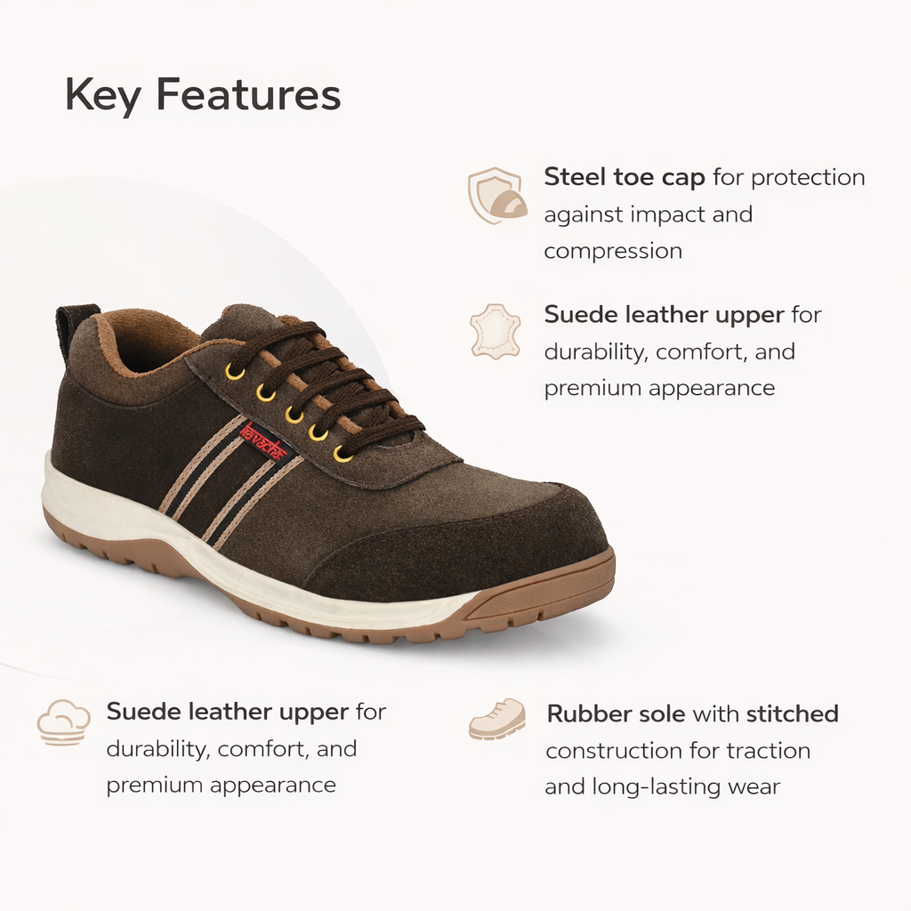 Kavacha Steel Toe Safety Shoe , Suede Leather Upper and Foam Comfort & TPR Sole (s206) (SIZE 6) 4
