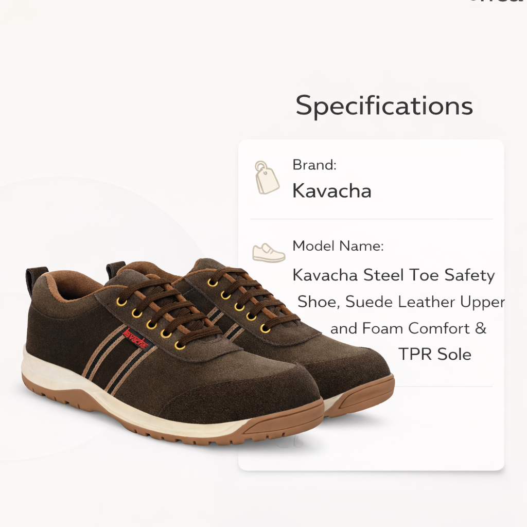 Kavacha Steel Toe Safety Shoe , Suede Leather Upper and Foam Comfort & TPR Sole (s206) (SIZE 6) 5