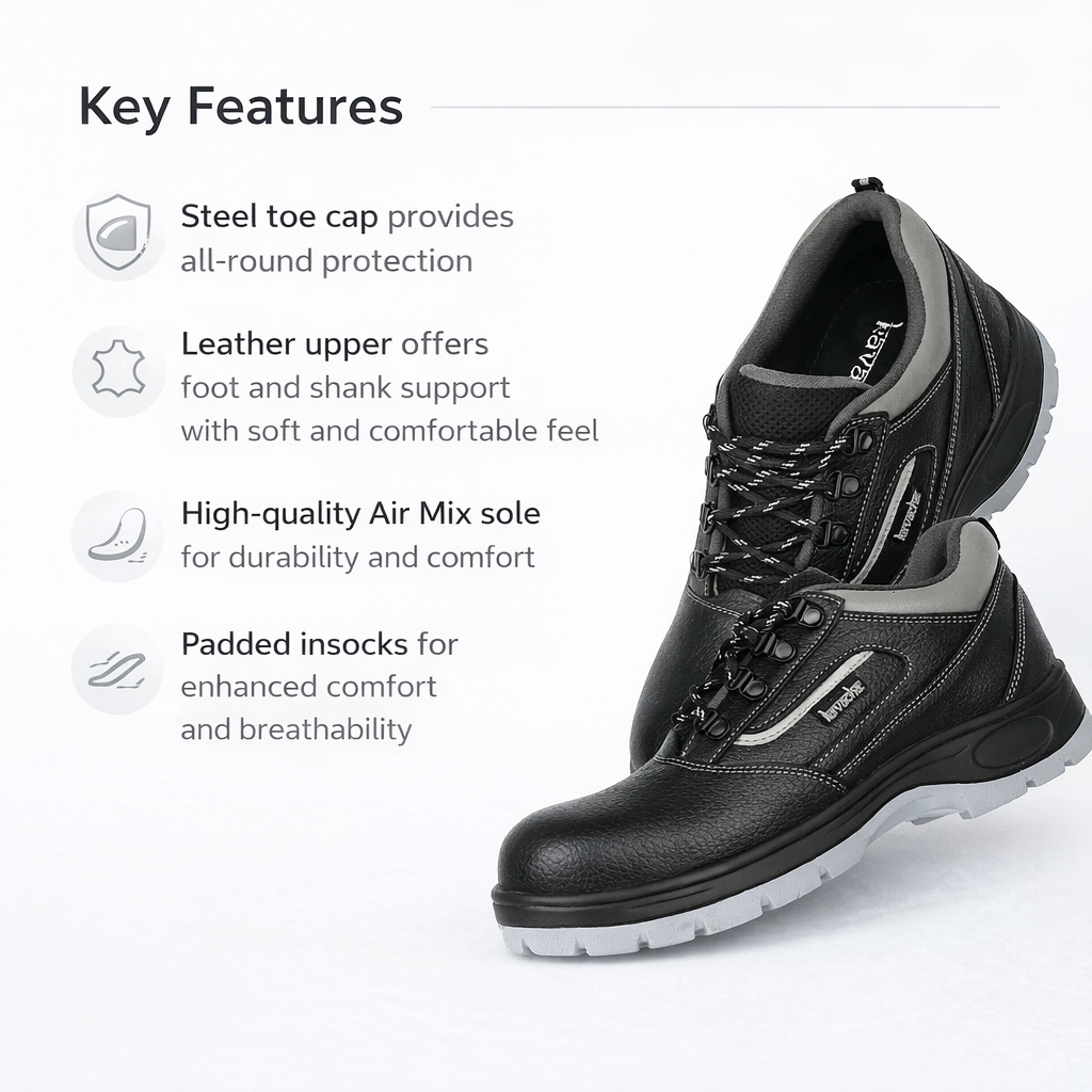 Kavacha S123 Pure Leather Steel Toe Safety Shoe, Black Color, air mix sole(Size-6) 4