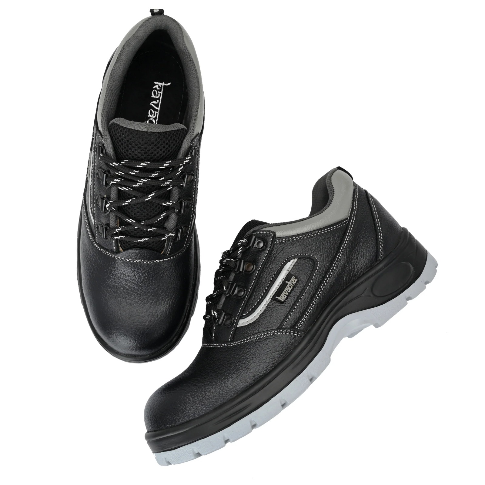 Kavacha Pure Leather Steel Toe Safety Shoe, (Black) (S123)(Size-8) 3