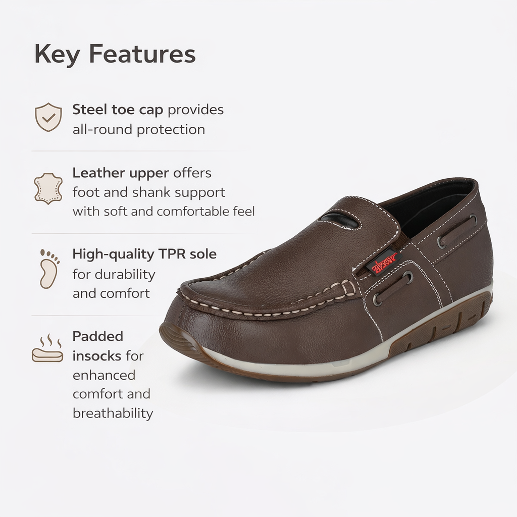 Kavacha Pure Leather Steel Toe Safety Shoe , Boat Shoes For Men (s68) (SIZE 6) 4