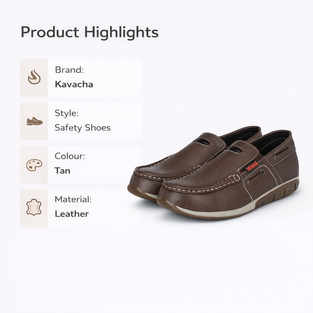 Kavacha Pure Leather Steel Toe Safety Shoe , Boat Shoes For Men (s68) (SIZE 6) 5