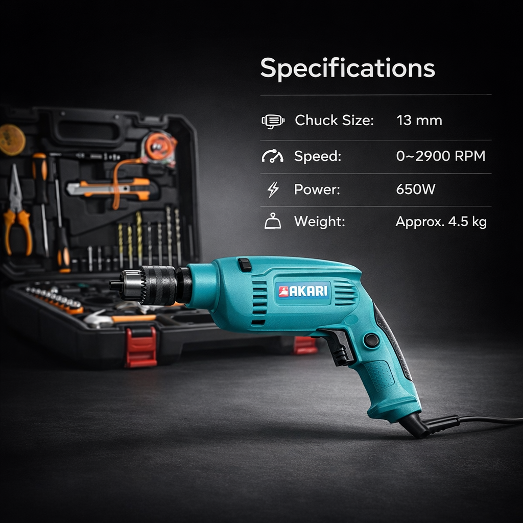 Akari 13mm Impact Drill Machine with 33Pcs Tools Kit and BMC Box, 650 Watt (APT-IDK-33-KIT) 4