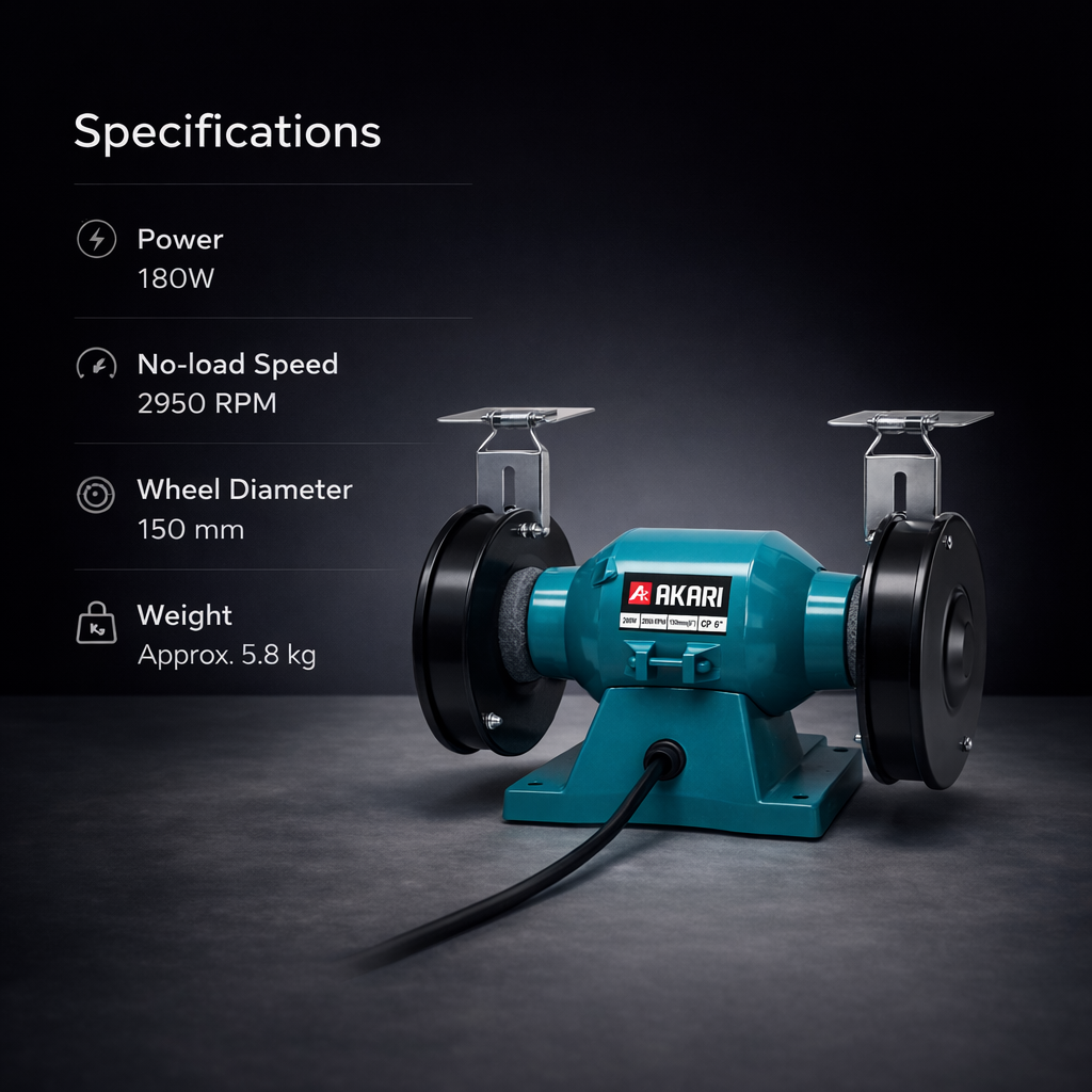 Akari Bench Grinder for cutting & grinding 180W, 0-2950rpm APT-BG-150 4