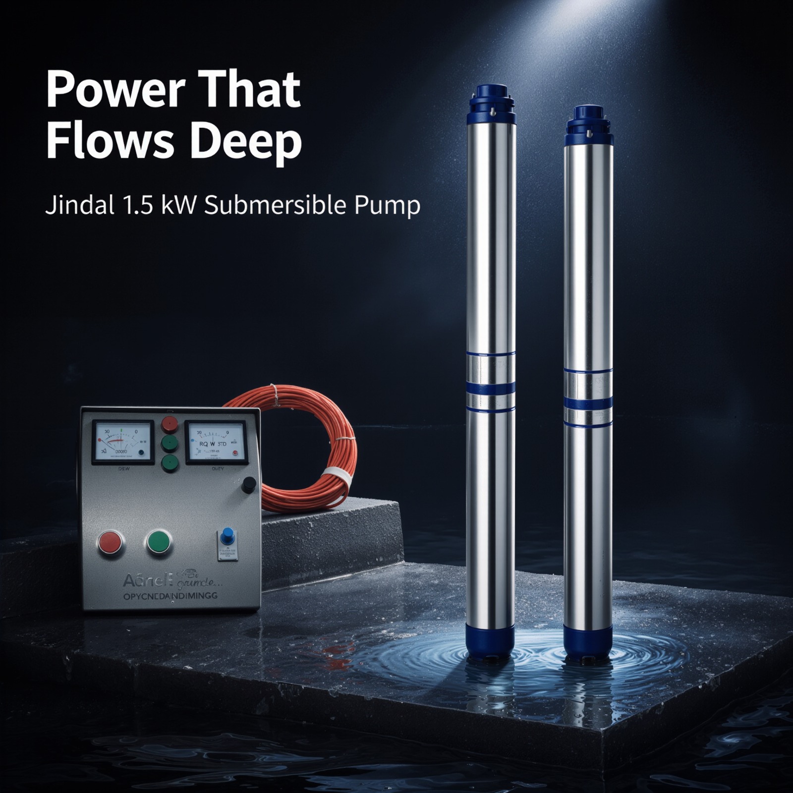 GANPATI JINDAL  2HP 15 Stage Single Phase Pure Copper Oil Filled Borewell Submersible Pump Set with Control Panel & 60m Safety Wire 5