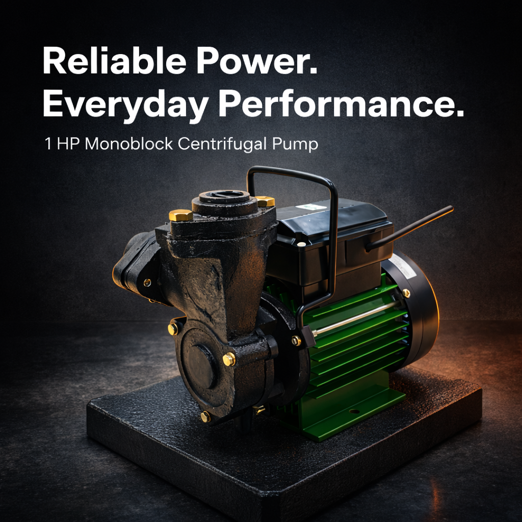 Damor 1HP Single Phase Pure Copper Green Self Priming Monoblock Pump 2