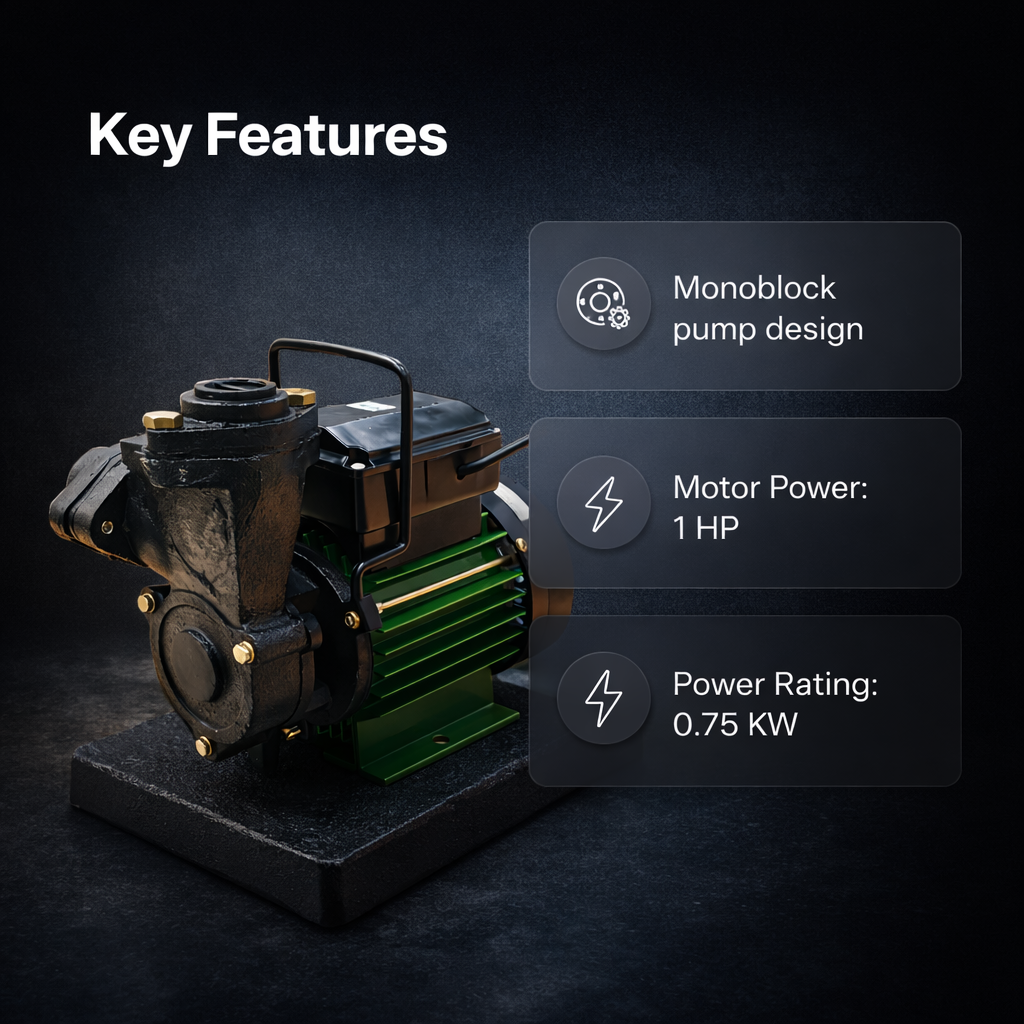 Damor 1HP Single Phase Pure Copper Green Self Priming Monoblock Pump 3