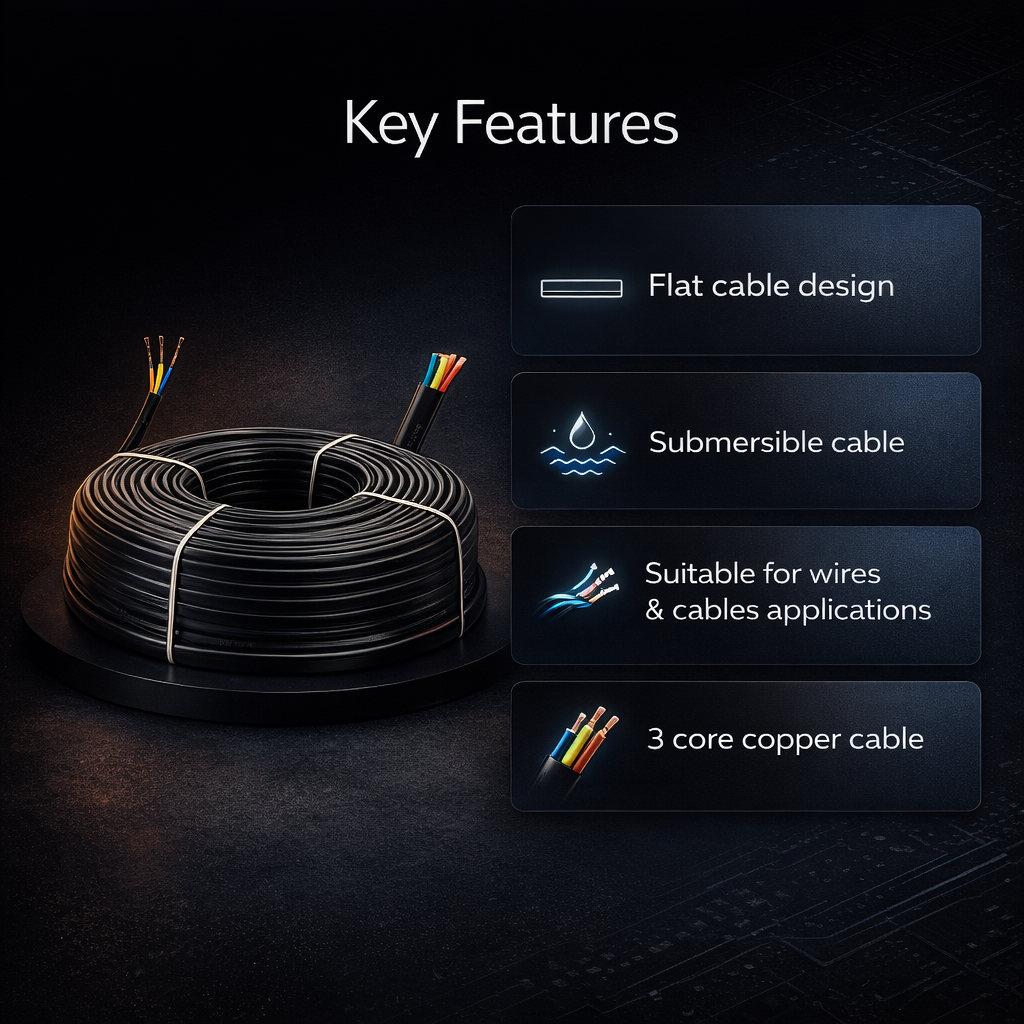 Damor 30m 2.5 Sqmm 3 Core Copper Submersible Flat Cable 3