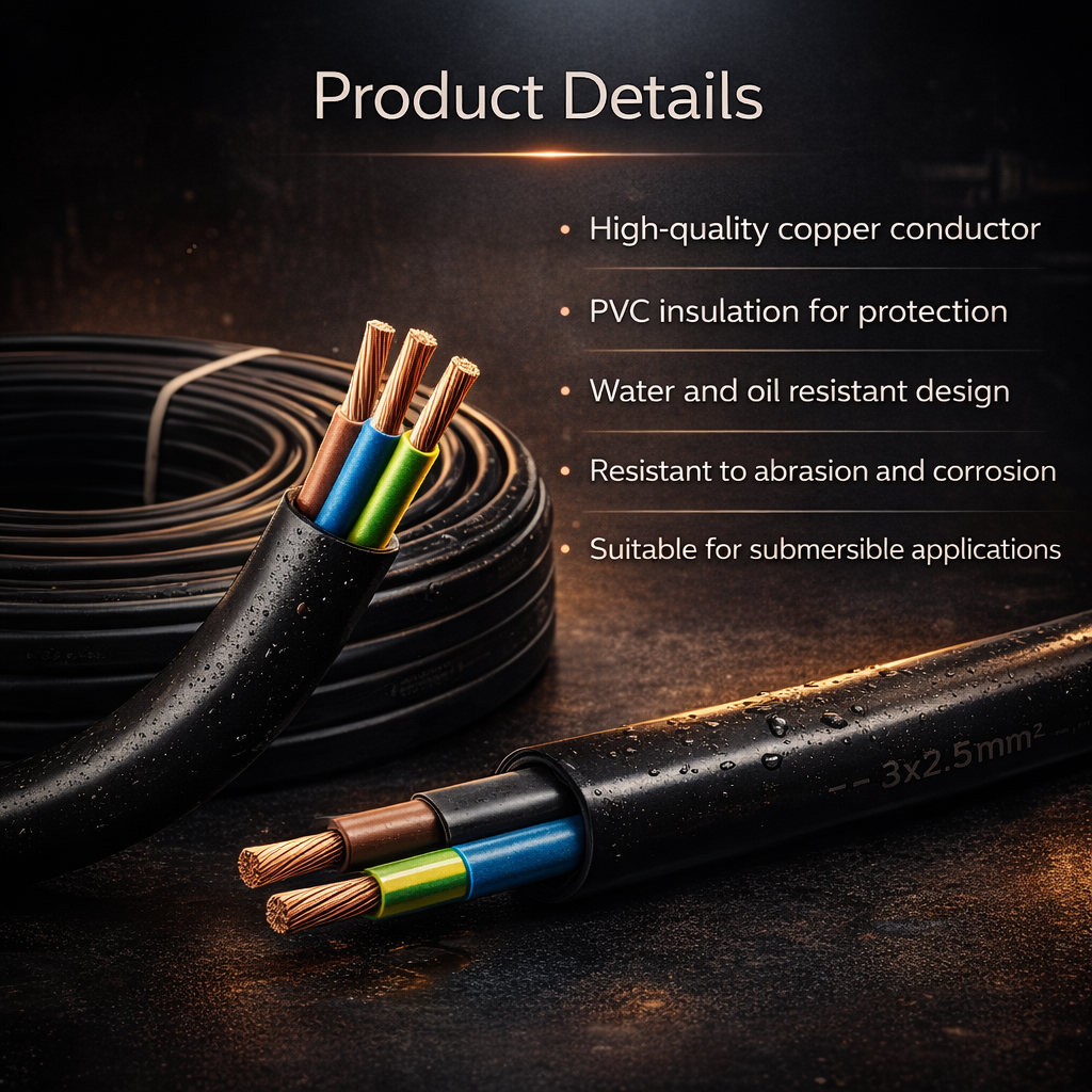 Damor 30m 2.5 Sqmm 3 Core Copper Submersible Flat Cable 5