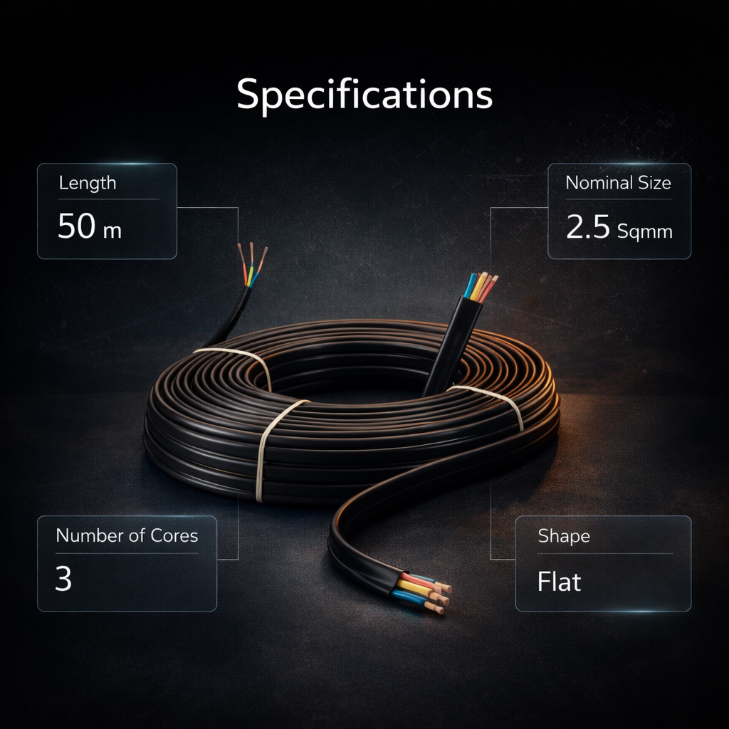 Damor 50m 2.5 Sqmm 3 Core Copper Submersible Flat Cable 4