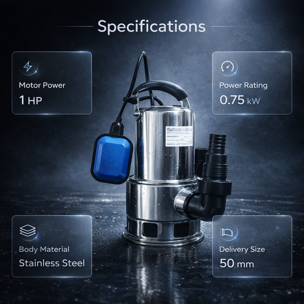 Damor ECO SS 75 1HP Stainless Steel Single Phase Sewage Submersible Pump 4
