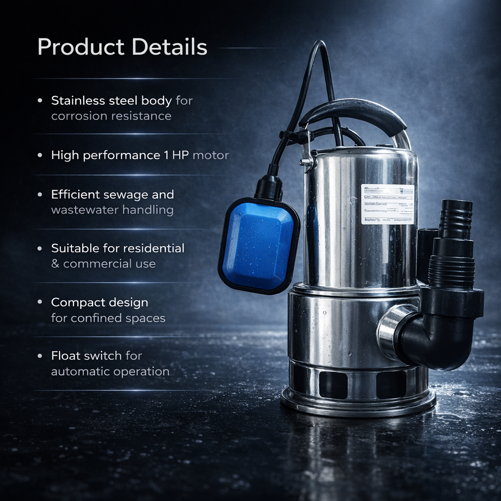 Damor ECO SS 75 1HP Stainless Steel Single Phase Sewage Submersible Pump 5