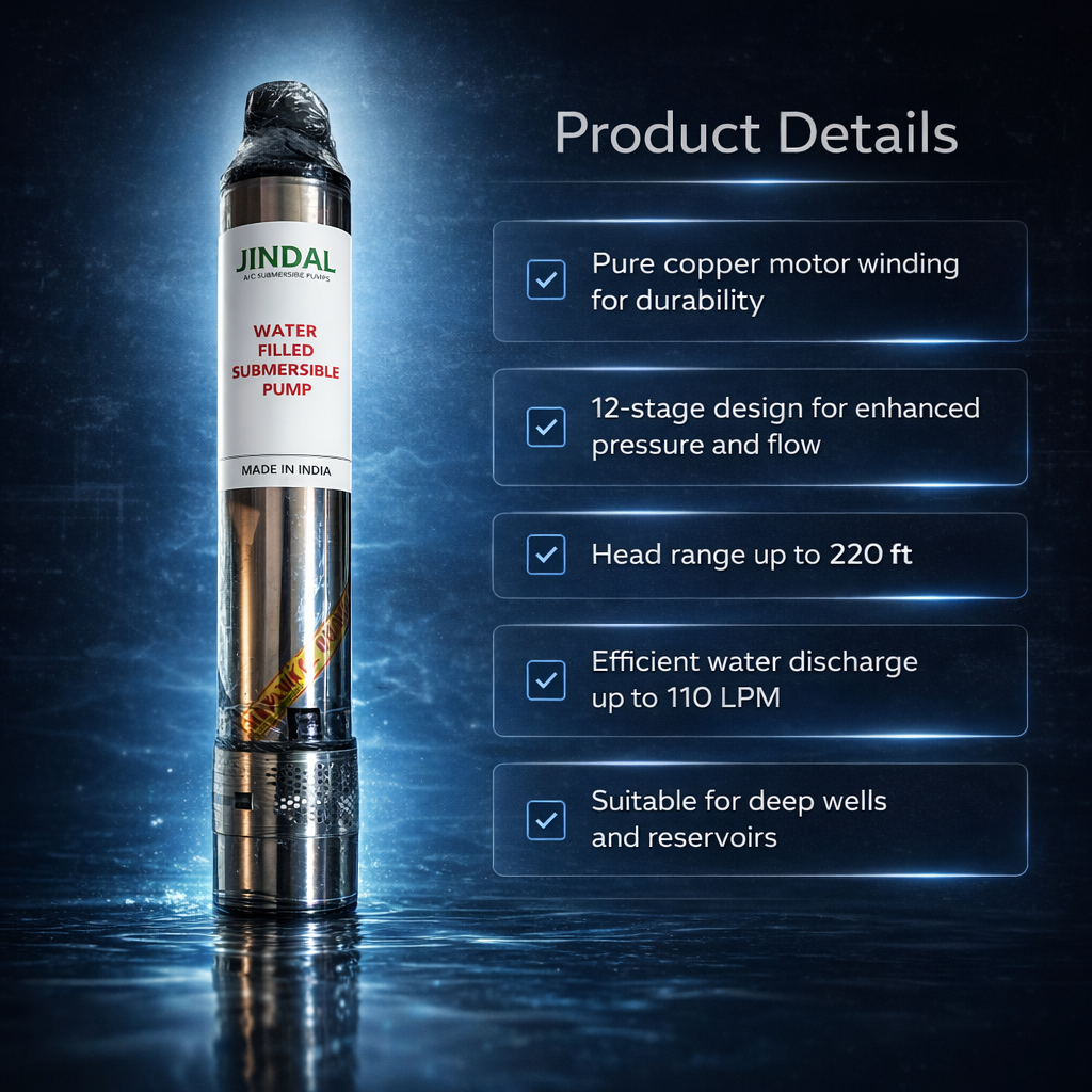 GANPATI JINDAL1.5HP 12 Stage Pure Copper Water Filled Submersible Pump with 12 Months Warranty 4