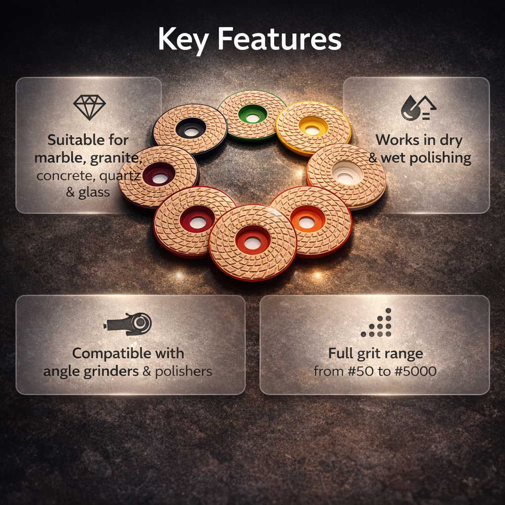7Pcs 4-Inch Diamond Polishing Pads Set (Grit 50-5000) |  Polisher Pads for Angle Grinder (0 to 6) (100mm polish pad 7pcs set) 3