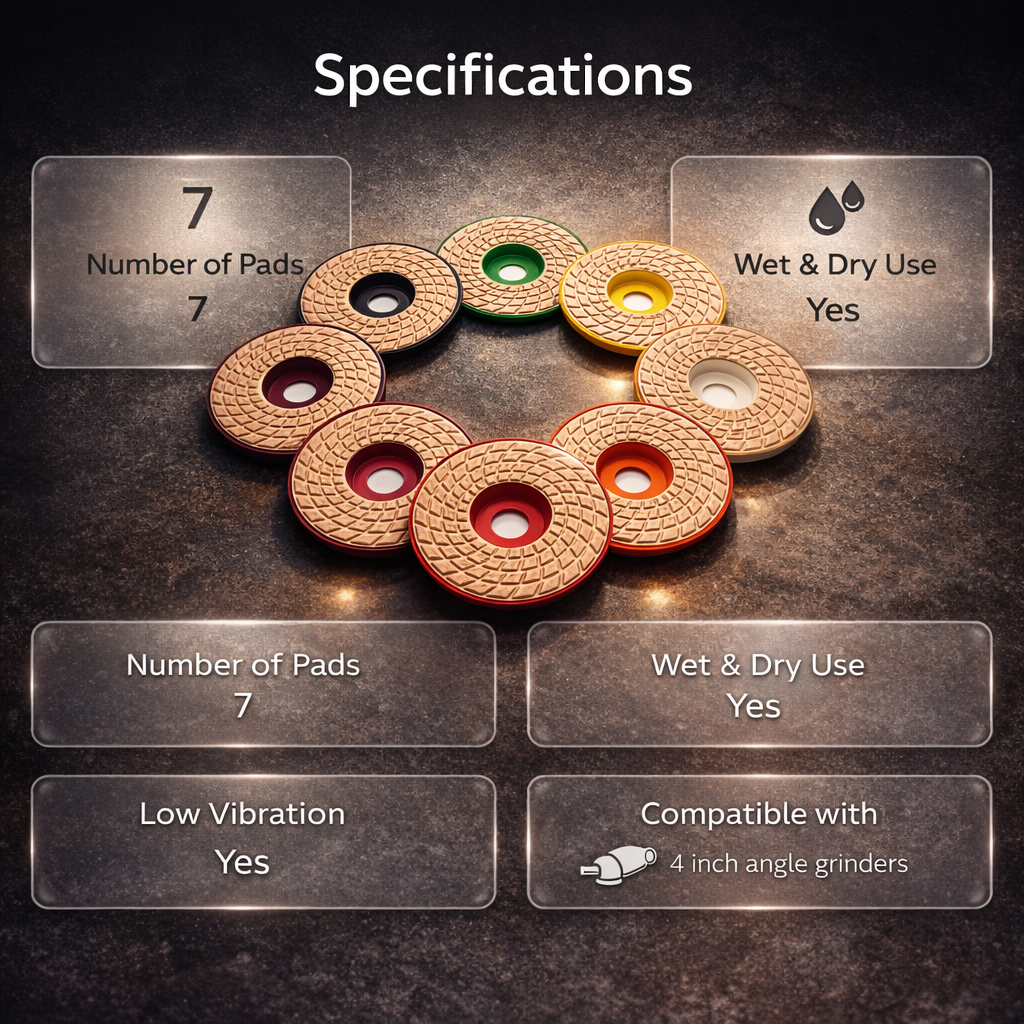 7Pcs 4-Inch Diamond Polishing Pads Set (Grit 50-5000) |  Polisher Pads for Angle Grinder (0 to 6) (100mm polish pad 7pcs set) 4