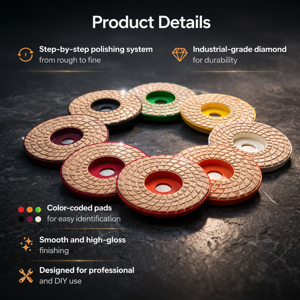 7Pcs 4-Inch Diamond Polishing Pads Set (Grit 50-5000) |  Polisher Pads for Angle Grinder (0 to 6) (100mm polish pad 7pcs set) 5