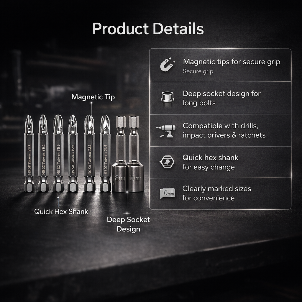 H9 11-Piece Screwdriver Bit Set with Nut Setter & Strong Magnetic Holder DIY, Auto & Home Repairs 5