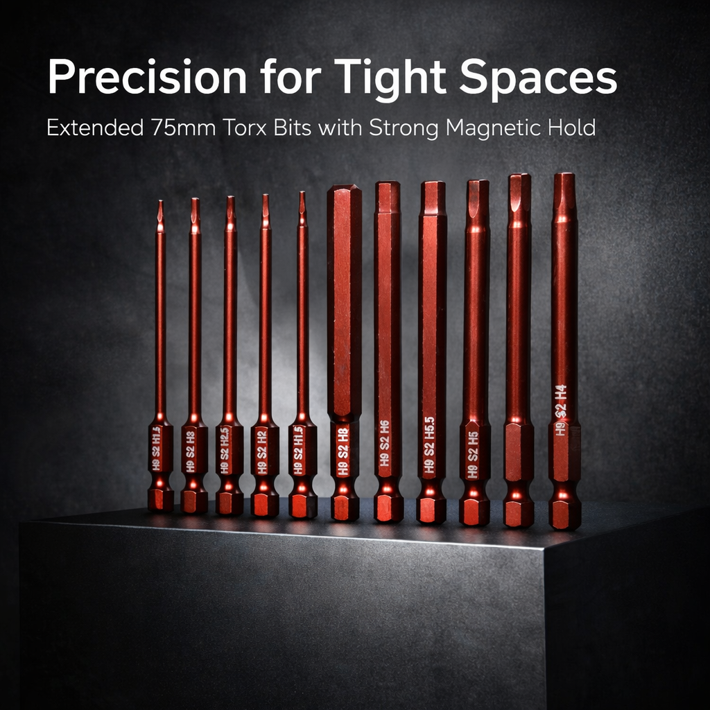 Tamper Proof Torx Screwdriver Bits Set 75mm S2 Steel 1/4 Inch Hex