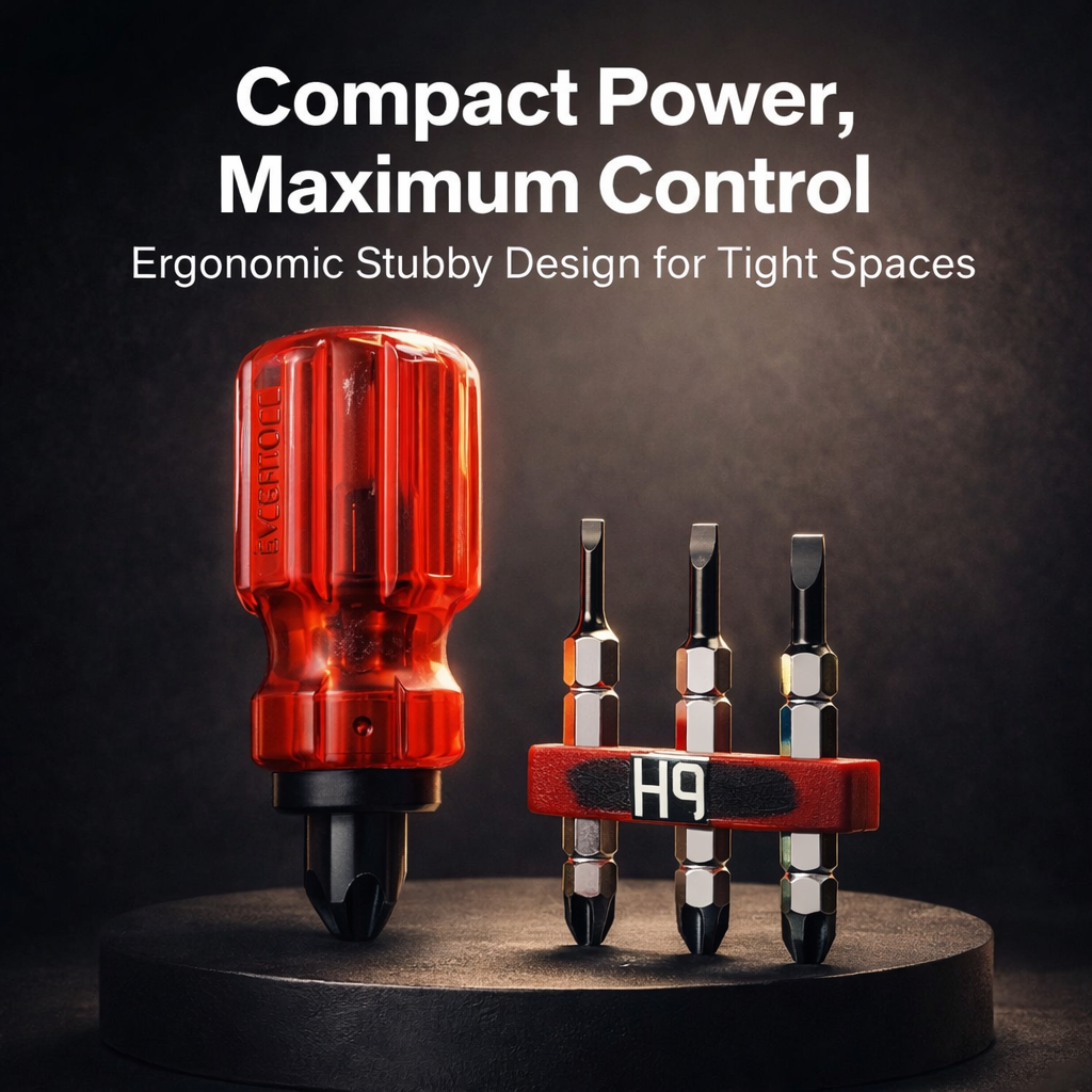 H9 STB-330 6-in-1 Multi Bit Stubby Reversible Screwdriver Set | Magnetic Tips | Flat & Philips Head (H9-STB-330) 2