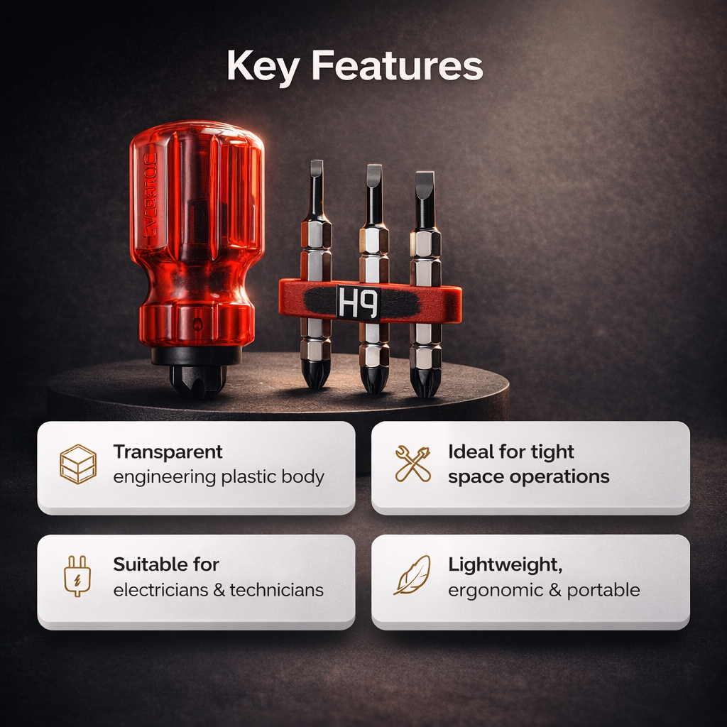H9 STB-330 6-in-1 Multi Bit Stubby Reversible Screwdriver Set | Magnetic Tips | Flat & Philips Head (H9-STB-330) 3