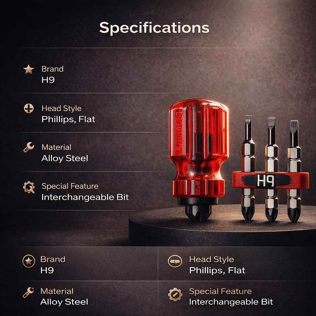 H9 STB-330 6-in-1 Multi Bit Stubby Reversible Screwdriver Set | Magnetic Tips | Flat & Philips Head (H9-STB-330) 4