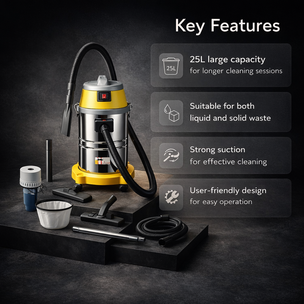 Hukums 25 L Wet and Dry Vacuum Cleaner with 1500 W Copper Winding Motor 3