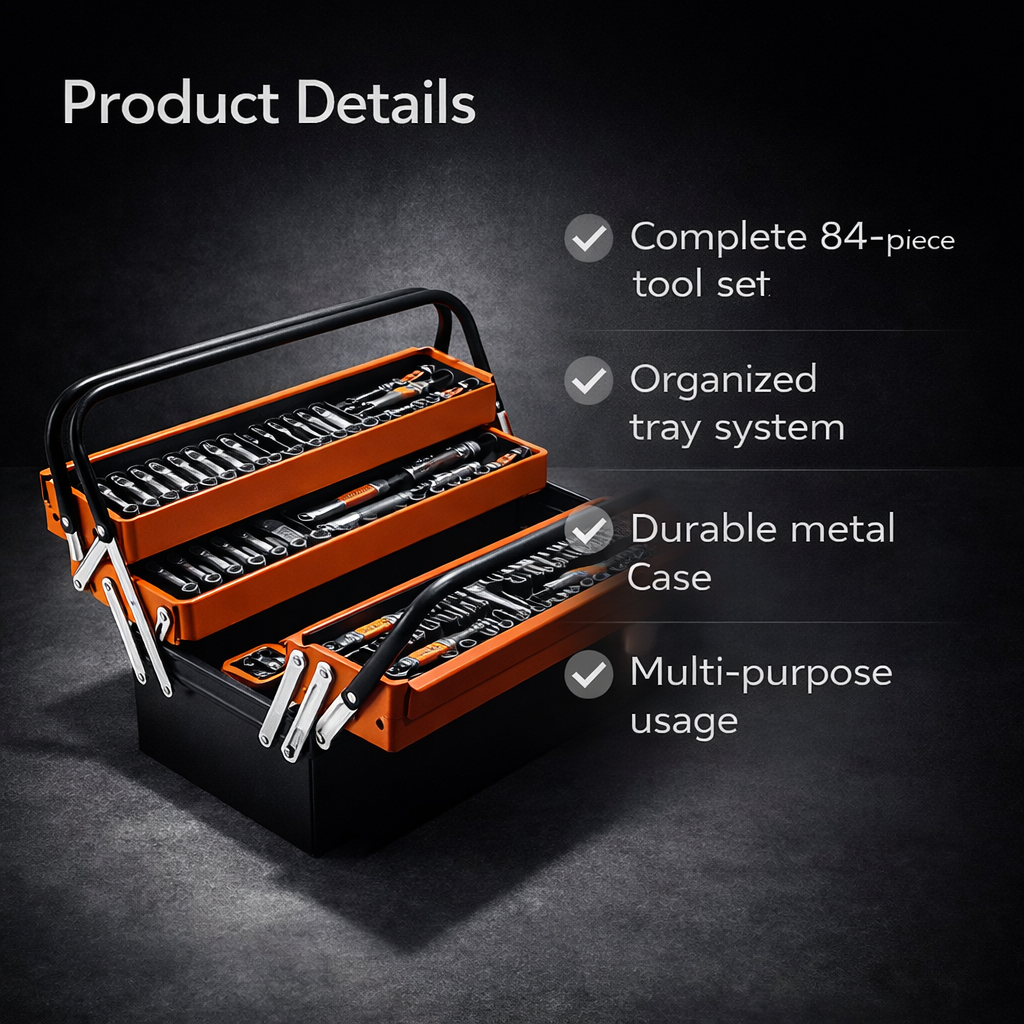 Hukums Cantilever Metal Tools Box With 84 Pcs Tools Set 5