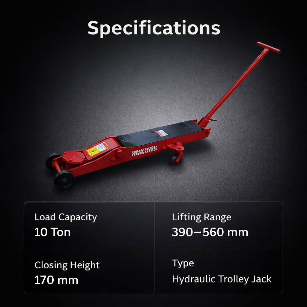 Hukums 10 Ton Capacity Hydraulic Trolley Jack (HTJ10)|  For Garage and Workshop  4